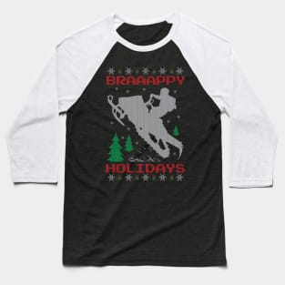 Happy Holidays Snowmobile Baseball T-Shirt